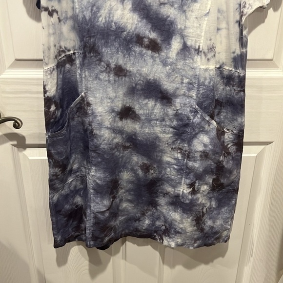 XCVI blue & white tie die v neck hooded linen lagenlook dress size Large - Picture 4 of 9